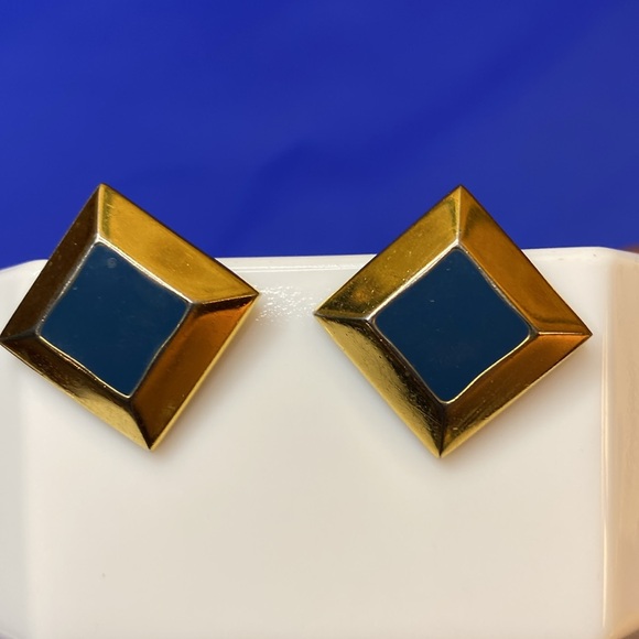 Vintage Napier Blue & Gold Tone Clip-on Earrings - Picture 6 of 7